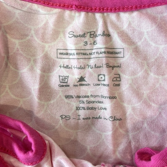 Sweet bamboo pink scallop mermaid scale bamboo short tie strap romper nwt - Picture 3 of 4